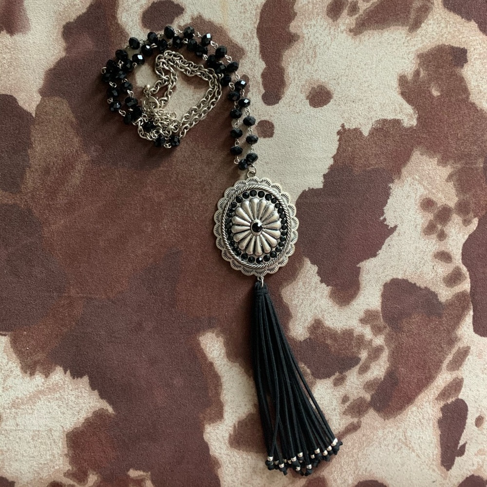 Black concho western necklace